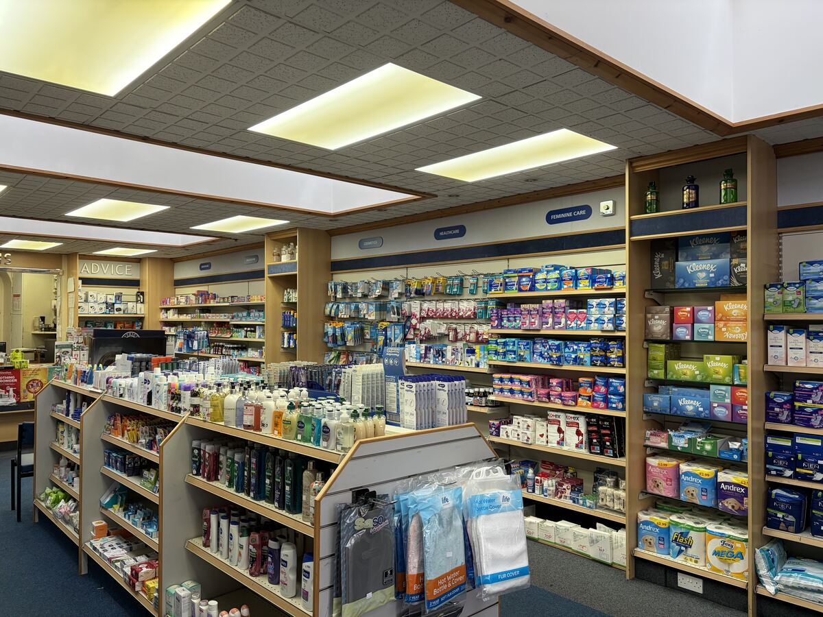 Toiletries and healthcare shelving inside Lindsay Chemist